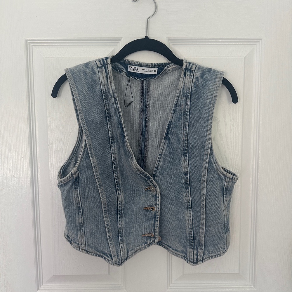 Cropped Denim Vest